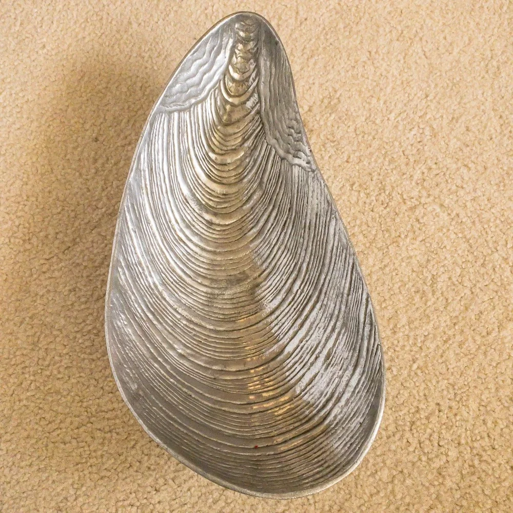 Arthur Court Mussel Shell Serving Bowl Silver Vintage 1977 Aluminum
